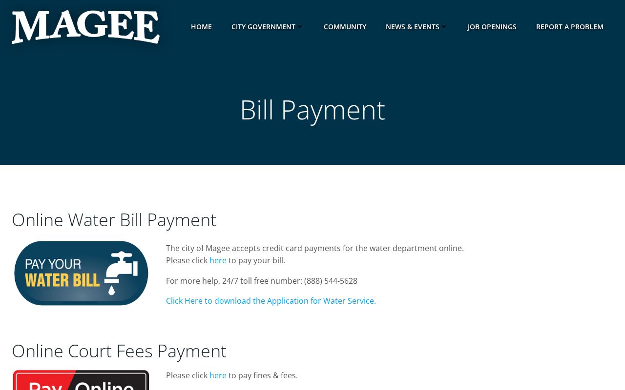 Official Magee page linking court fee and bond payment routes