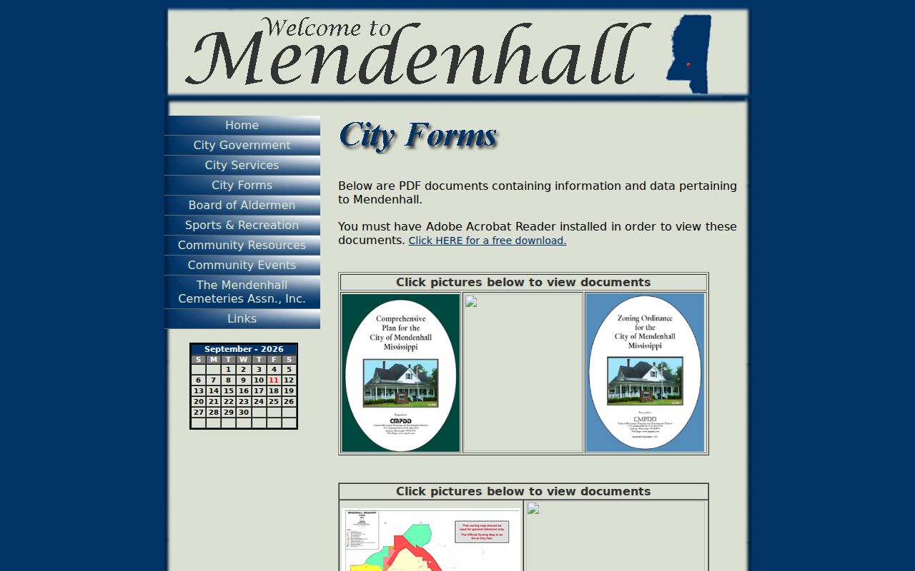 Mendenhall official city forms page without a public warrant search