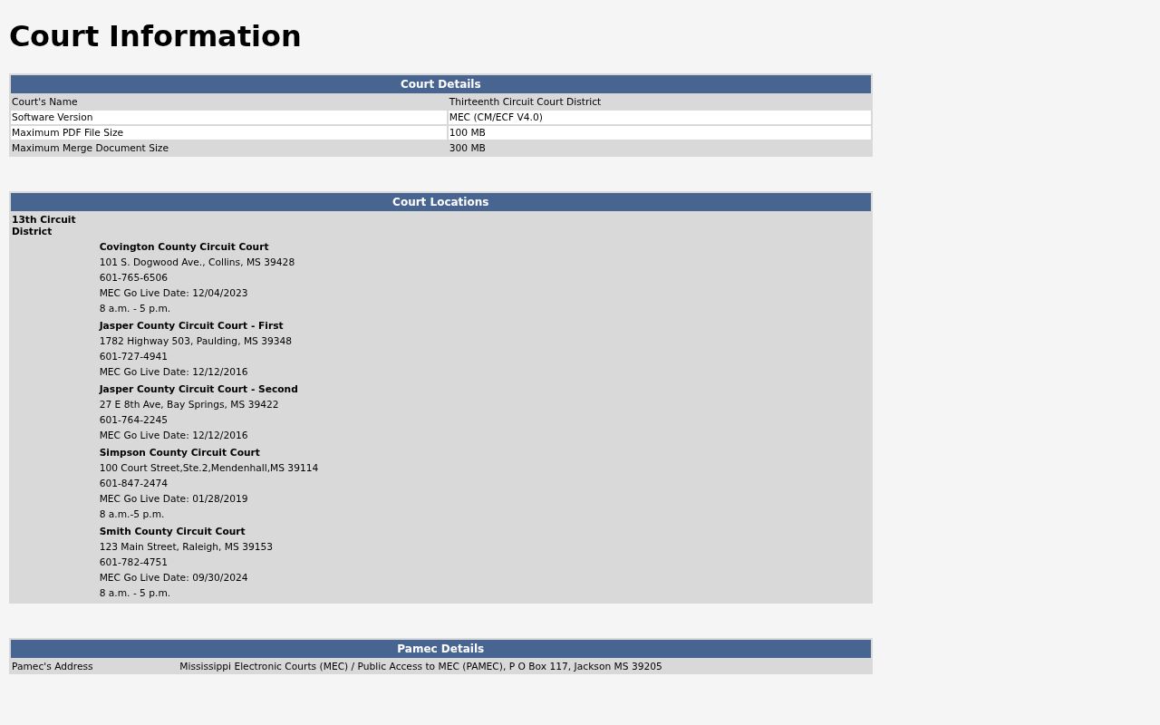 Simpson County Circuit MEC court information and access flags